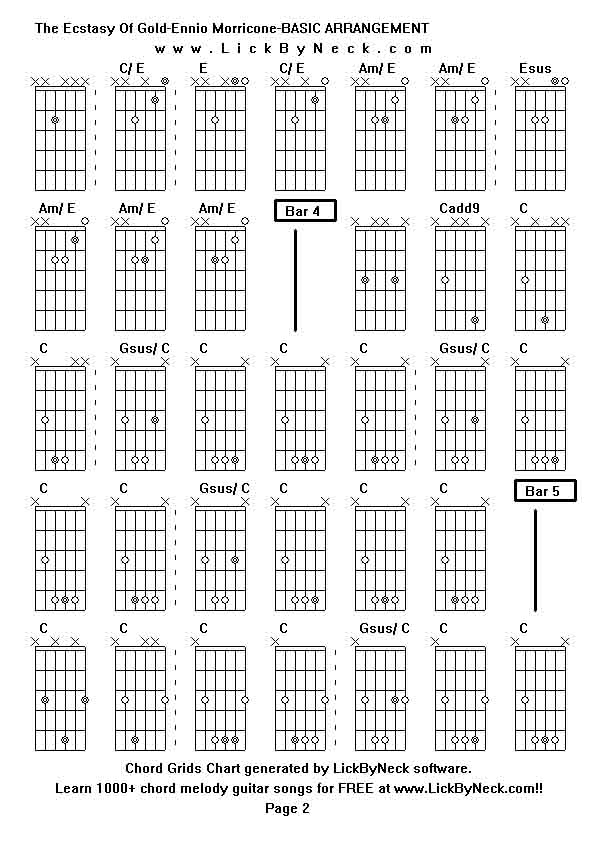 Chord Grids Chart of chord melody fingerstyle guitar song-The Ecstasy Of Gold-Ennio Morricone-BASIC ARRANGEMENT,generated by LickByNeck software.